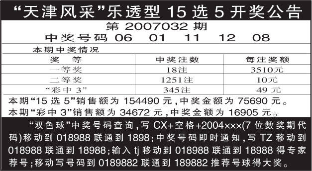 15选5开奖结果今天最新